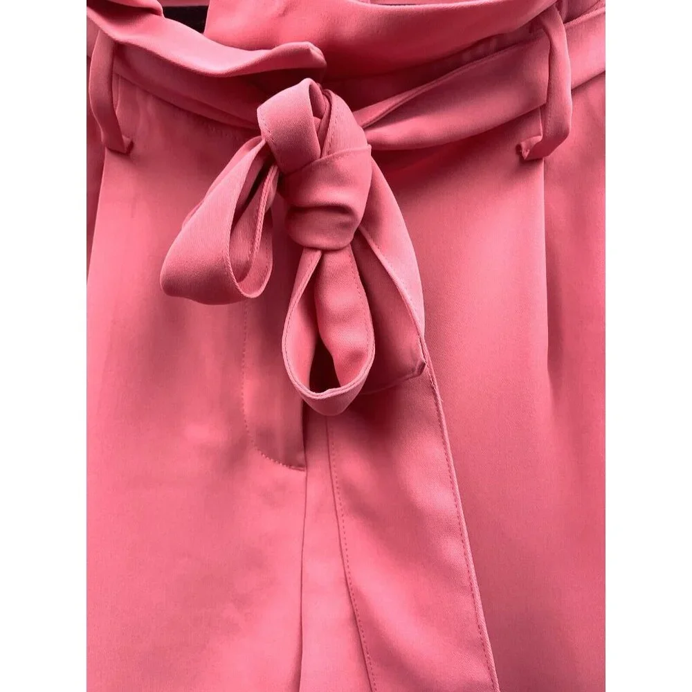 Boden Melina Pink Poppy Paperbag Pants Belted High Rise Straight Leg Size 10R - Picture 13 of 15